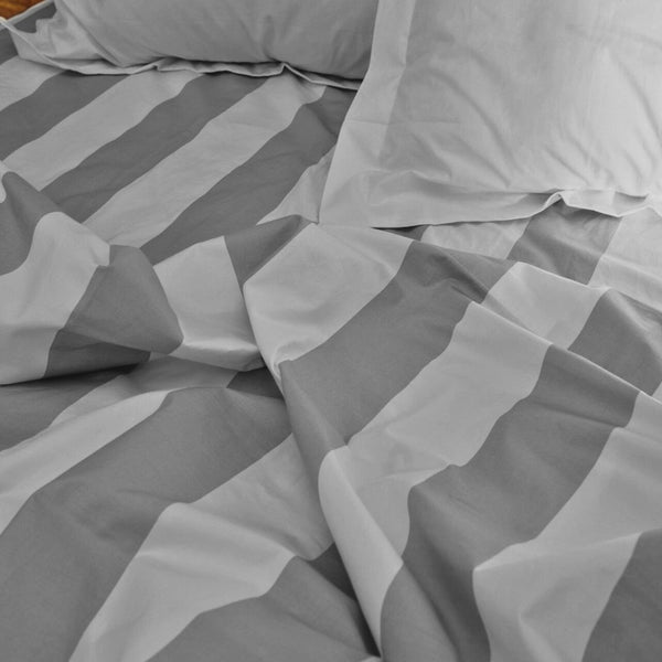 415 Thread Count Percale Bed Sheet Set | Wide Stripe Slate