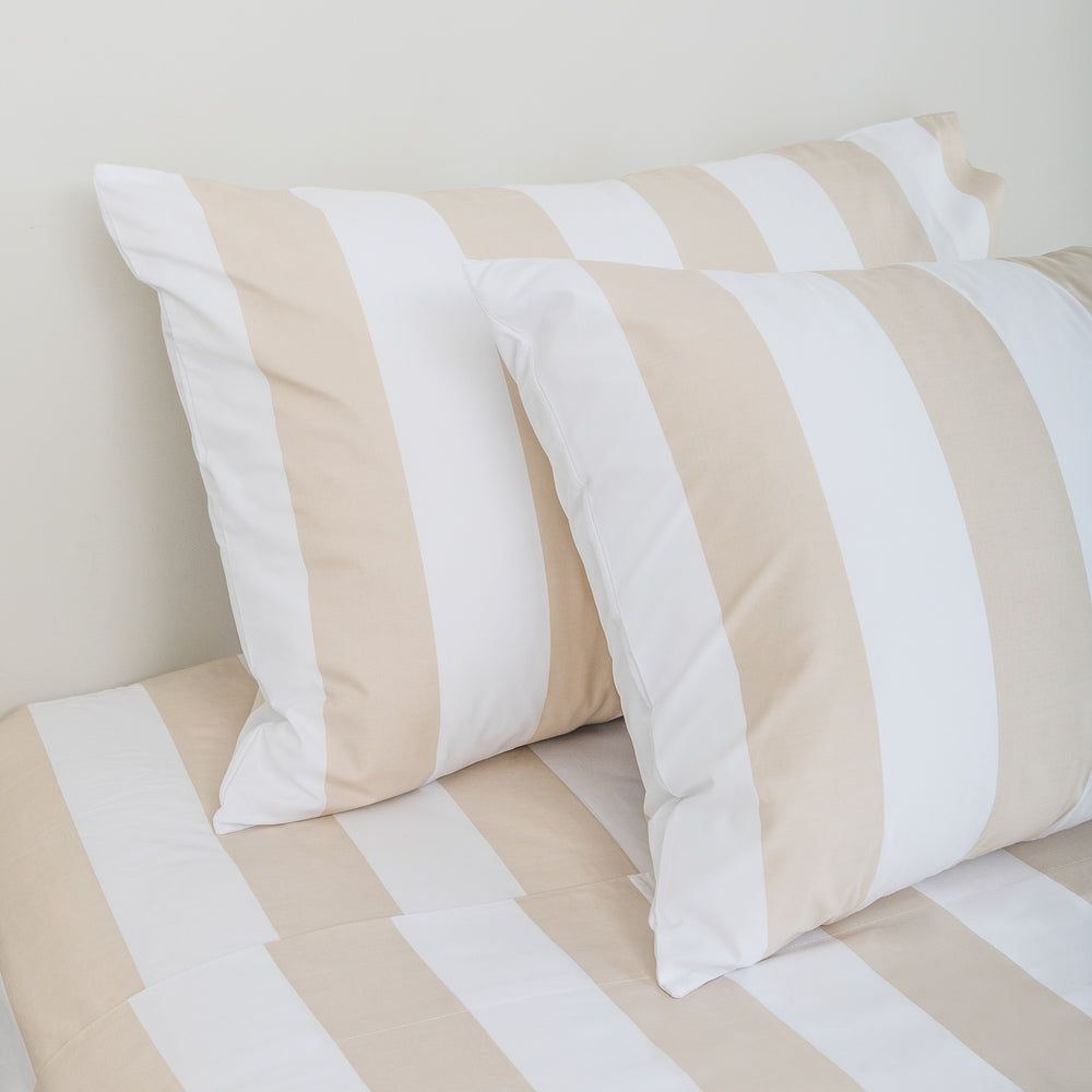 415 Thread Count Percale Pillowcase Set | Wide Stripe Latte