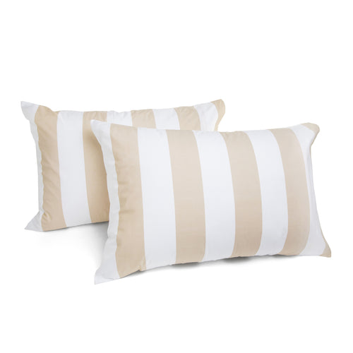 415 Thread Count Percale Pillowcase Set | Wide Stripe Latte